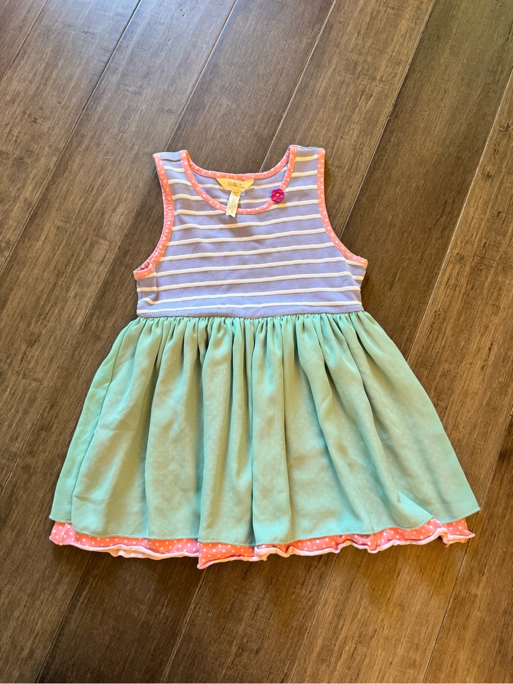 Mint & Lilac Striped Tank Dress with Coral Trim - Kids